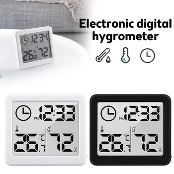 3.2 colio Daugiafunkcis Termometras su Drėgmėmačiu Automatinis Elektroninis Temperatūros, Drėgmės Ekranas, LCD Ekranas, Laikrodis su Laikikliu