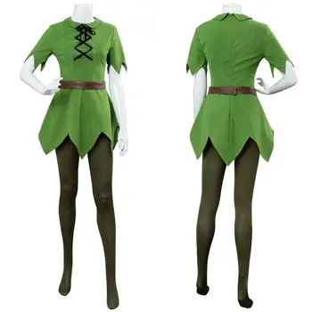 Suaugusiųjų Moterų Peter Pan Cosplay Kostiumų Skrybėlę Žalia Elf Dress Kostiumai Helovyno Karnavalas Kostiumas