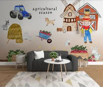 Individualų foto tapetai, freskos 3d Šiaurės šalių šiuolaikinio minimalistinio animacinių filmų darbymetis, vaikų kambario sienos fone