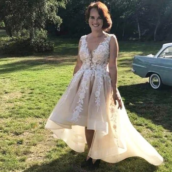 Modelis Naujas Šampanas Didelis Vestuvinių Suknelių Vien V-kaklo Nėrinių Aplikacijos Organza Cusdtom Padarė Vestidos 2022