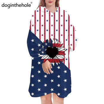 Doginthehole 2022 m. Žiemos Šiltas Ponios Gobtuvu Onesies Amerikos Saulėgrąžų Spausdinti Sleepwear Moterų Pliušinis Nightdress Pyjama Femme